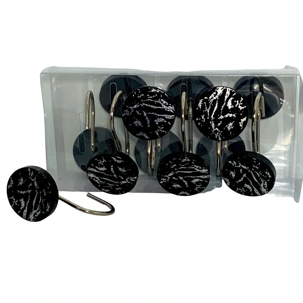 Today’s Living Black Marble Silver Metallic Silver Elite Shower Curtain Hooks